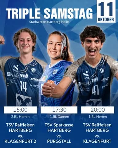 Volleyball-Bundesliga-Triple am Samstag in der Hartberg-Halle
